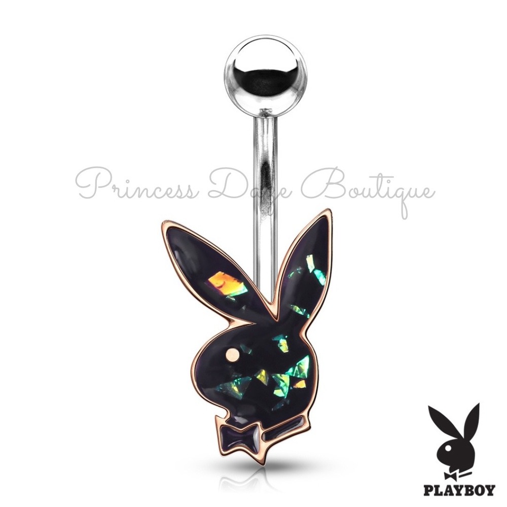 Playboy Bunny Belly Button Ring Rose Gold Green Opal Navel Ring